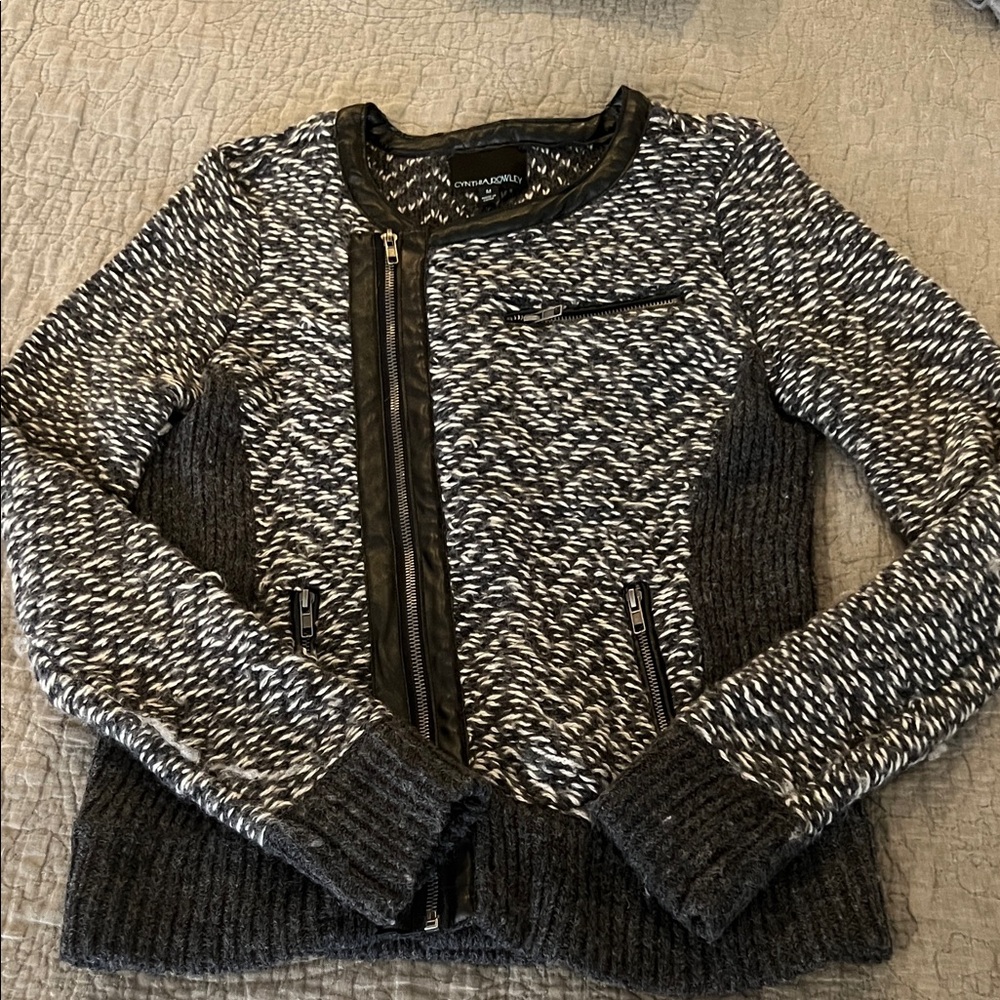 Cynthia Rowley Monochrome Knit Jacket with Zipper Accents